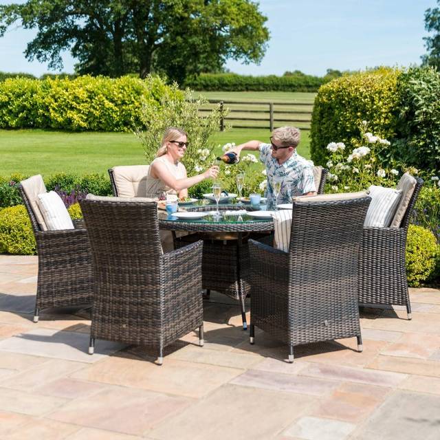 Maze LA 6 Seat Round Ice Bucket Dining Set with Lazy Susan / Grey