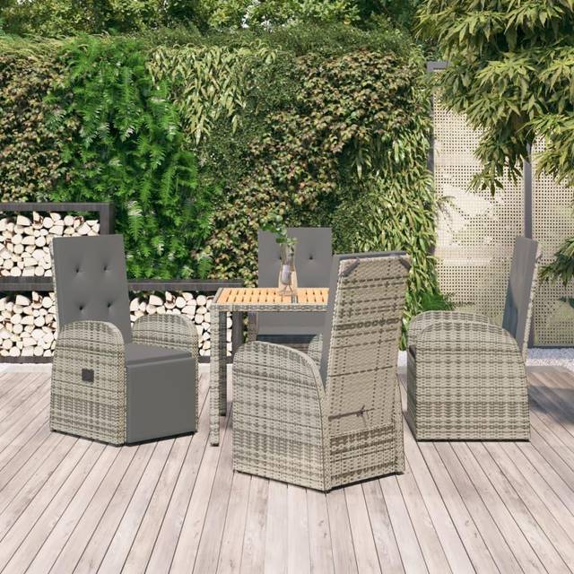 vidaXL Garden Dining Set 5 Piece Grey Poly Rattan and Solid Wood Acacia Chair
