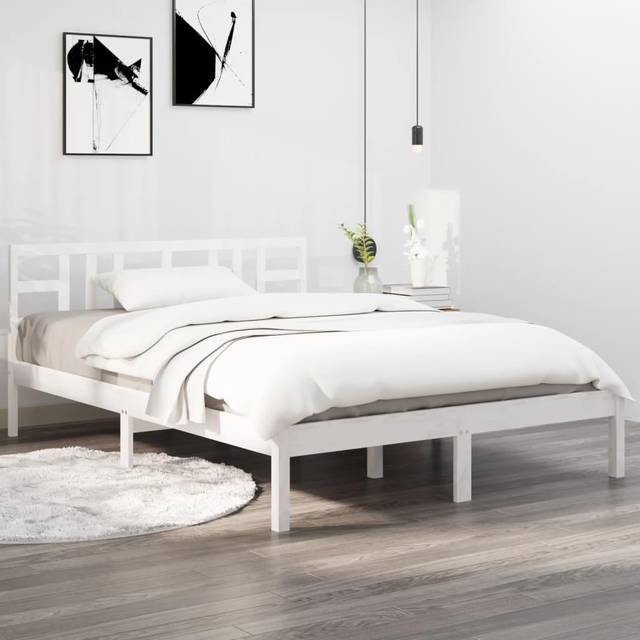 vidaXL Bed Frame without Mattress White 150x200 cm King Size Solid Wood