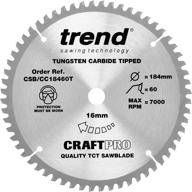 Trend Craft Thin Kerf Mitre Saw Blade 184 x 60T x 16mm CSB/CC18460T