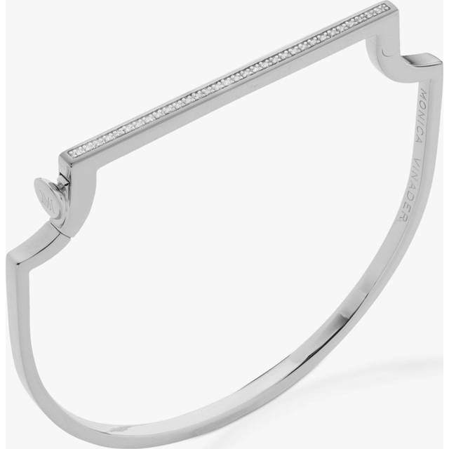 Monica Vinader Womens Silver Signature Skinny Sterling and 0.35ct White-diamond Bangle M - SILVER