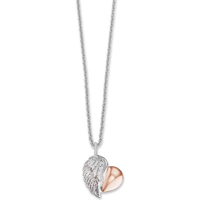 Engelsrufer Damen Halskette aus Sterling Silber mit Herzflügel Anhänger Bicolor, besetzt mit Zirkonia Steinen, Karabinerverschluss, in zwei Längen verstellbar, nickelfrei, ERN-LILHEARTWING-BI