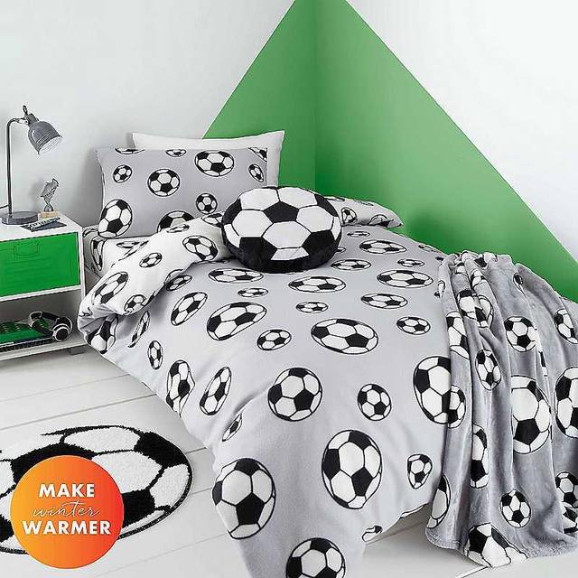 Football Fleece Reversible Duvet Cover Set - Grey - Double - Catherine Lansfield
