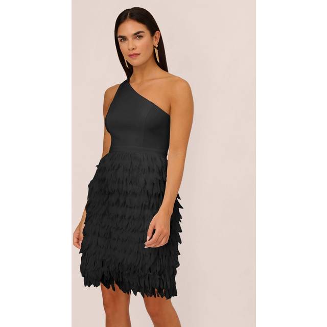 Aidan by Adrianna Papell Chiffon Feather Cocktail Dress, Black