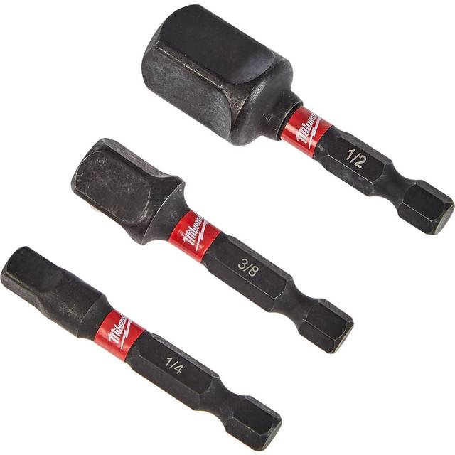 Milwaukee 1/4"HEX Shockwave Adapter Set to 1/4, 3/8 & 1/2" Sq (3PC)