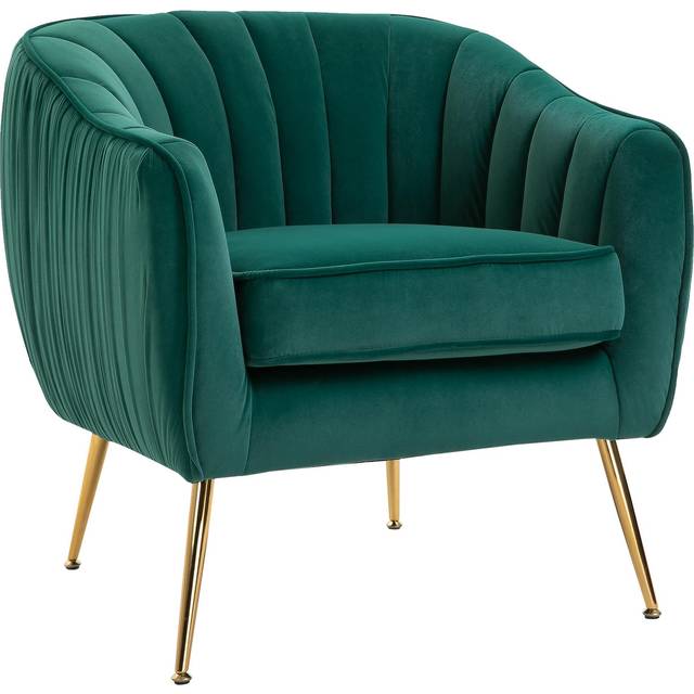 HOMCOM Velvet-look Shell Shaped Chair W/ Gold Tone Legs Adjustable Feet Padding, Green