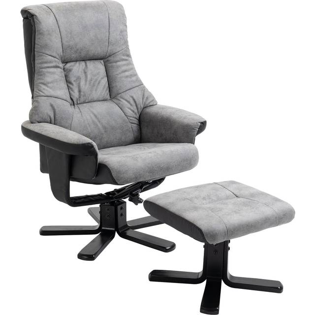 HOMCOM Recliner Armchair Footstool Duo Vintage Wood Base Home Micro Fiber Grey