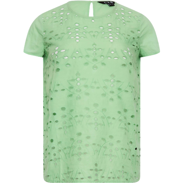 Lts Tall Green Broderie Anglaise Front Tshirt 20 Lts | Tall Women's Summer Tops