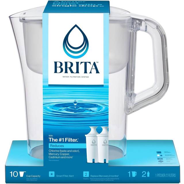 Brita Large 10 Cup Water Filter Pitcher with Smart Light Filter Reminder and 2 Standard Filtes  Made Without BPA  White (Packaging May Vary) (1512822)