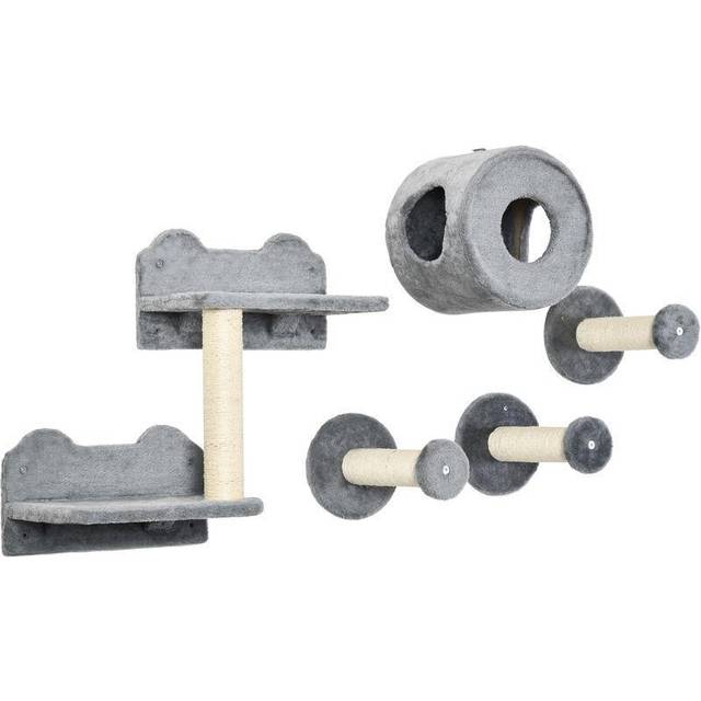 PawHut 5Pcs Cat Wall Furniture with Perch, Cat Condo, Scratching Post - Grey, Grey