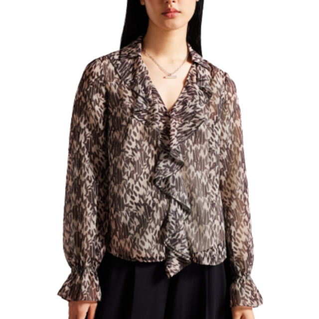 Ted Baker Womens Nude-pink Bertei Ruffle Recycled-polyester Blouse 10 - NUDE-PINK