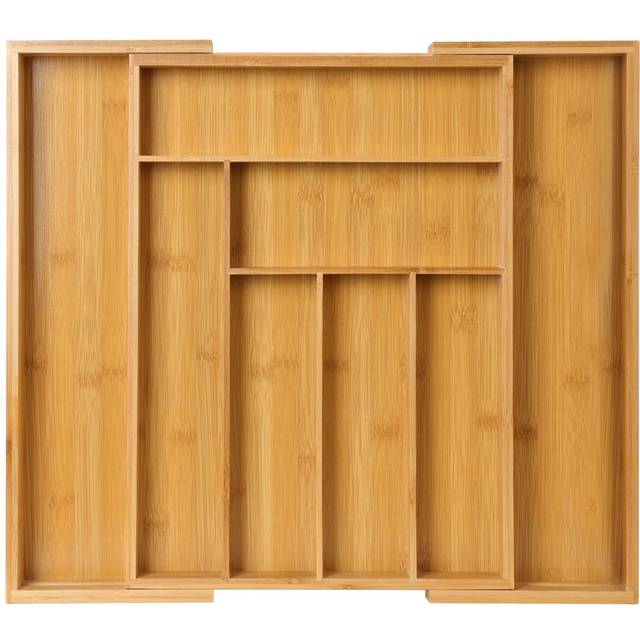 Pipishell Bamboo Cutlery Drawer Organiser - Expandable Cutlery Tray for Kitchen, Adjustable Utensil Organiser for Silverware, Flatware, Knives