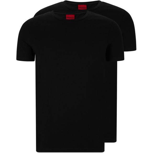 Hugo Round Mens Two-Pack of Slim-Fit T-Shirts in Stretch Cotton NOS - Black - Size Medium