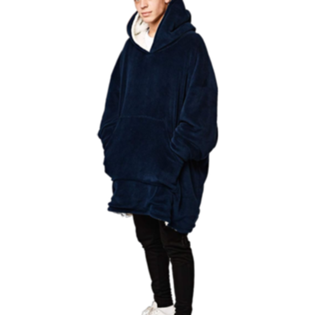 Sienna Sherpa Hoodie Blanket - Navy Blue - One Size