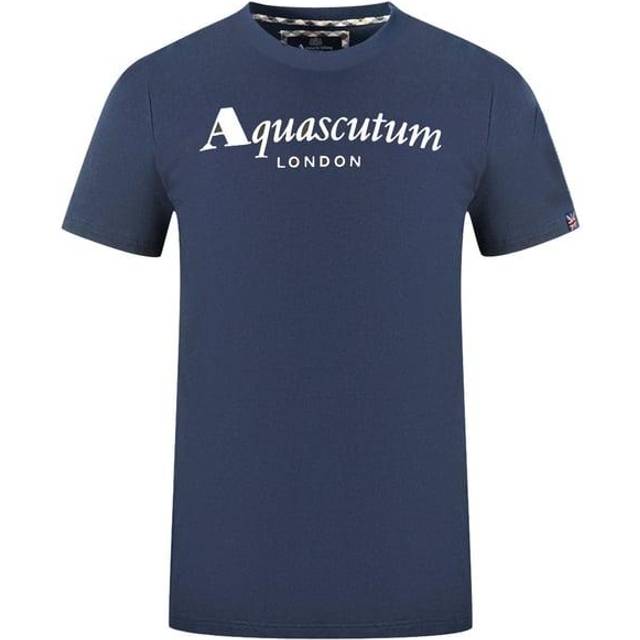 Aquascutum Mens London Brand Logo Navy Blue T-Shirt - Size Medium