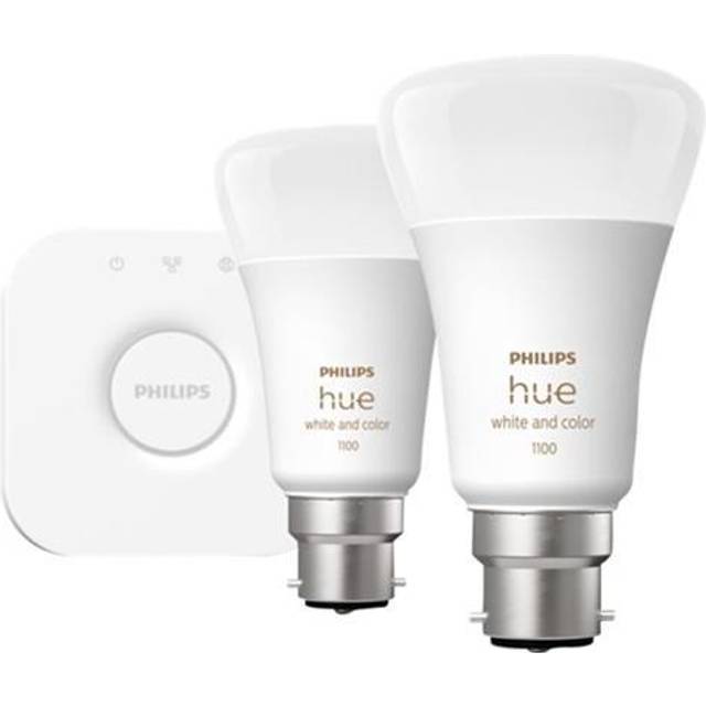 Philips Hue White and colour ambience Starter kit: 2 B22 smart bulbs (1100)