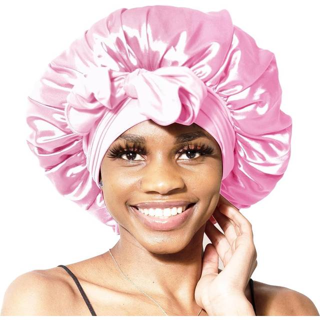 BONNET QUEEN Satin Sovhuvor för Damer Silkesmössa för Sovande Kvinnor, Satin Sovmössa med Justerbart Huvudband för Lockigt, Rosa