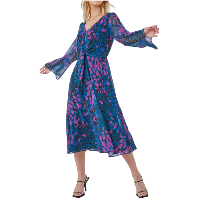 Dusk Womens Animal Print Knot Detail Dress - Teal - Size 10 UK