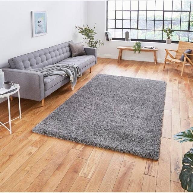 Sierra Plain Shaggy Rectangle Rug - Grey - 80 X 150 - Think Rugs