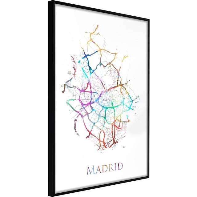 Inramad Poster / Tavla - City Map: Madrid (Colour) - 30x45 Svart ram