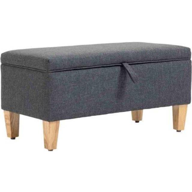 HOMCOM Linen Storage Ottoman Box Toy Chest Footstool with Rubberwood Legs | TJ Hughes