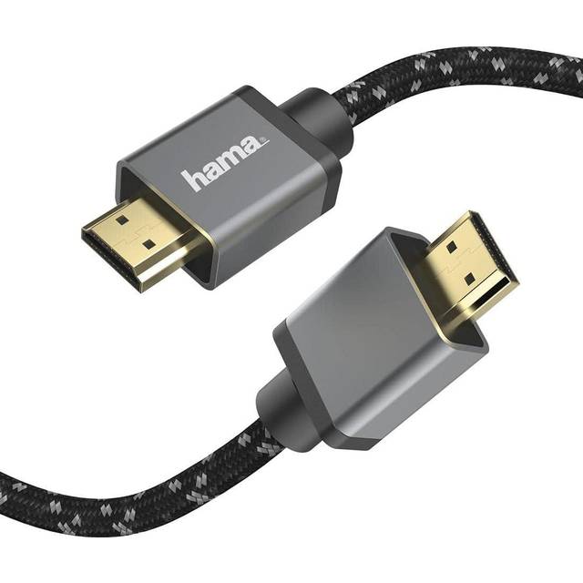 Hama HDMI-kabel (HDI-kabel med ultrahög hastighet, certifierad, hane-hane, ultra HD, 8K@60 Hz /4K@120Hz, 2.0m, 30 års garanti, 7680 x 4320 pixlar, EARC stöder ljudformat) Grå Svart