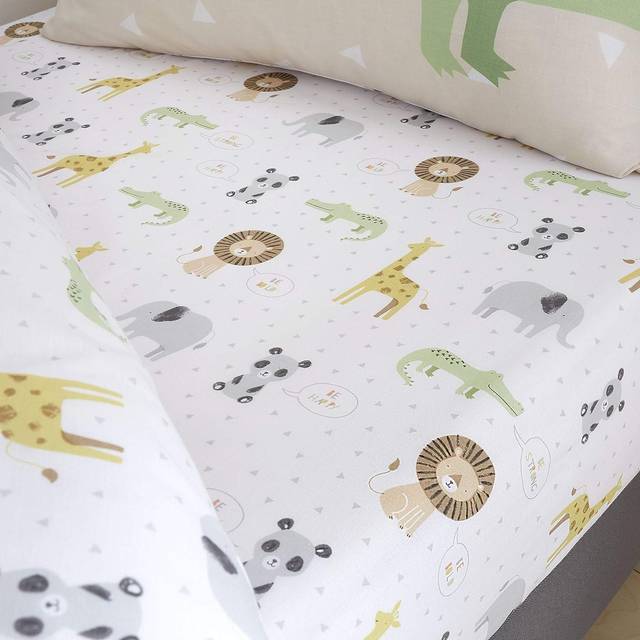 Catherine lansfield roarsome animals print easy care fitted sheet