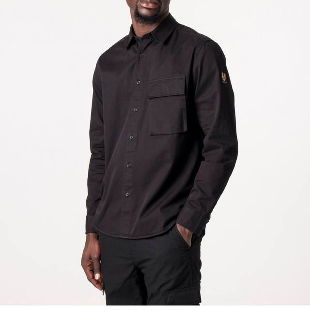 Belstaff Men's Garment Dye Cotton Scale Shirt - Black - Size: Regular/36
