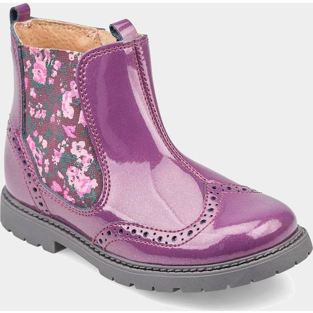 Chelsea, Blackcurrant glitter patent girls zip-up ankle boots