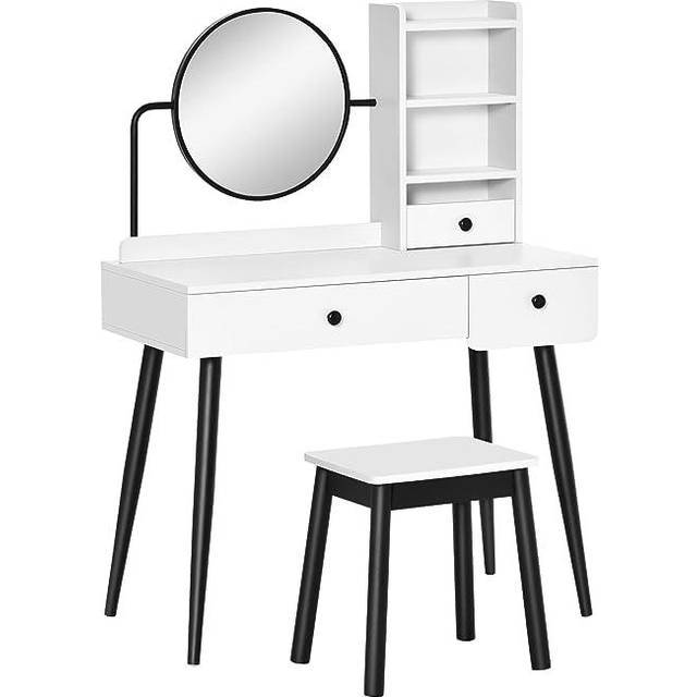 HOMCOM Dressing Table Set with 3 Drawers, Storage shelves and Stool, Grey