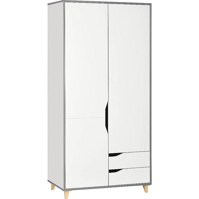HOMCOM 2 Door Wardrobe with Drawers - Hanging Rail - Shelves for Bedroom - White | TJ Hughes