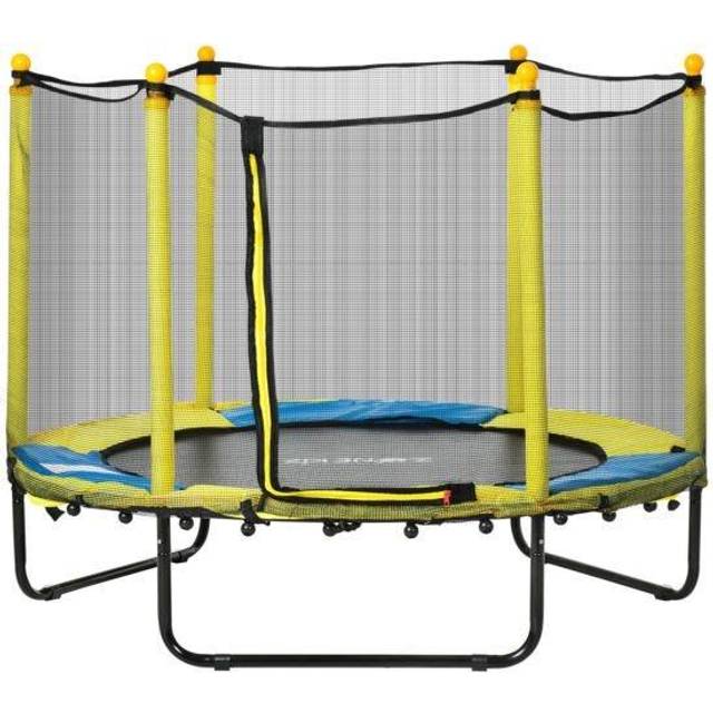 HOMCOM 4.6FT Kids Trampoline w/ Enclosure, for Kids 1-10 Years - Yellow