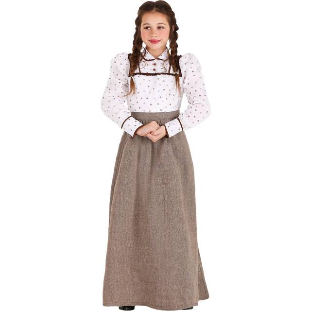 Girl's Westward Pioneer Costume | Pioneer Costumes - Brown&#47;White (S)