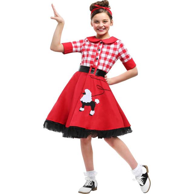 50's Sock Hop Darling Costume for Girls | Decade Costumes - Black&#47;Red&#47;White (M)