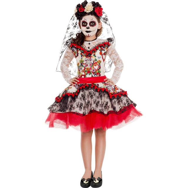 Sugar Skull Princess Girl's Costume - Black&#47;White&#47;Red (M)
