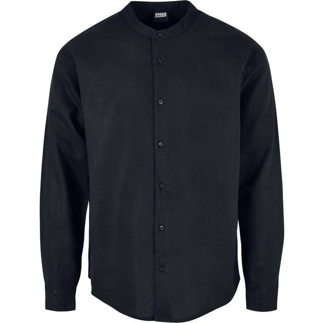 Urban Classics herr bomull linne stående krage skjorta, svart, XL