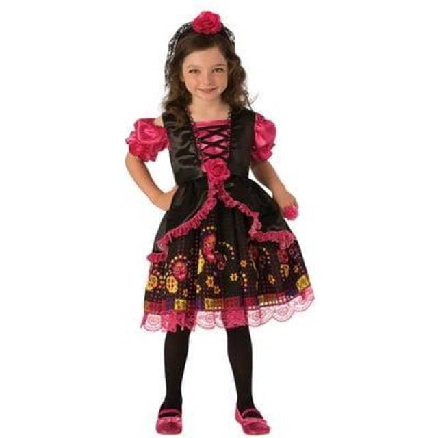 Girl's Day of the Dead Costume Dress | Girl's Halloween Costumes - Black&#47;Pink (XS)