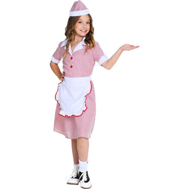 Girl's 50's Car Hop Costume Dress | Decade Costumes - Red&#47;White (L)