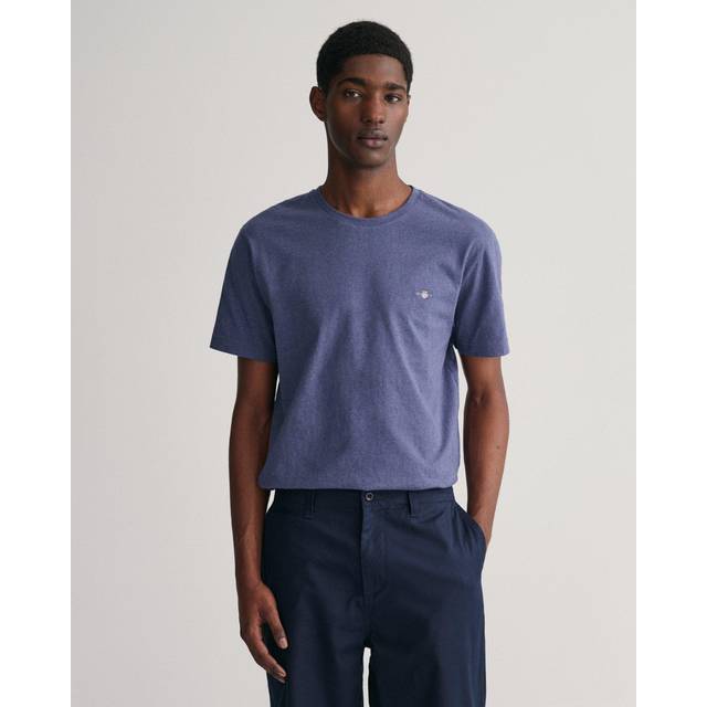 GANT Reg Shield Ss T-shirt för män, Mörk Jeansblue melange, XL