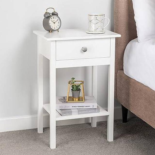 Bedside Table With Shelf - White