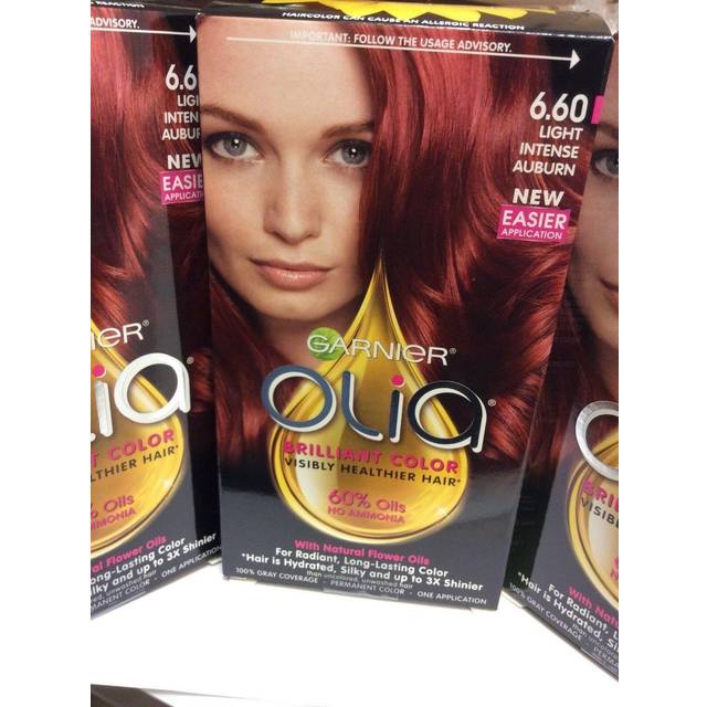 Garnier Olia Oil Powered Permanent Hair Color, 6.60 Light Intense Auburn, 1 kit