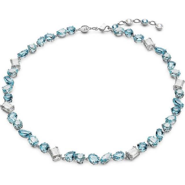 Gema necklace, Mixed cuts, Blue, Rhodium plated