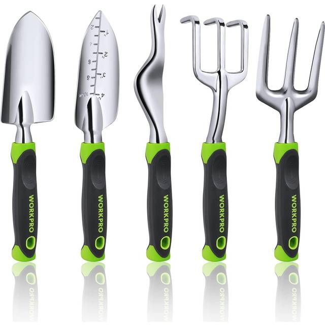 5 Pcs Gardening Tools Cast Aluminum Garden Set with Fork, Weeder, Claw, Trower, Soil Shovel for Gardener