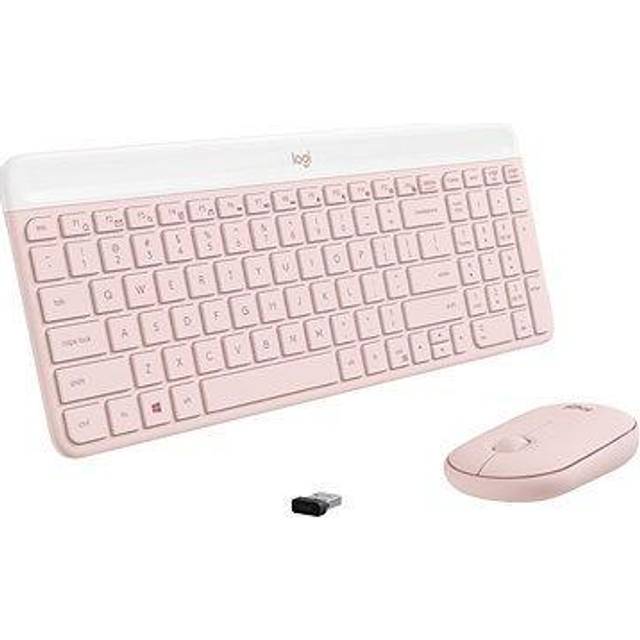 Logitech MK470 Slim Combo trådlöst tangentbord mus set – modern, kompakt layout, extremt tyst, 2,4 GHz USB-mottagare, Plug n'Play-anslutning – US QWERTY-layout – rosa
