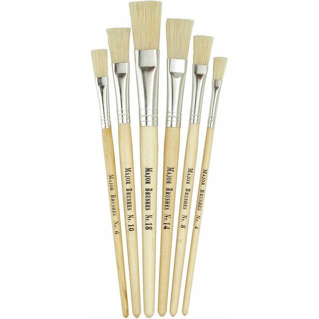 Major Brushes Short Handle Flat Hog Brushes - Pack of 6
