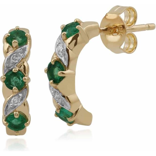 Art Nouveau Style Emerald & Diamond Half Hoop Earrings in 9ct Gold