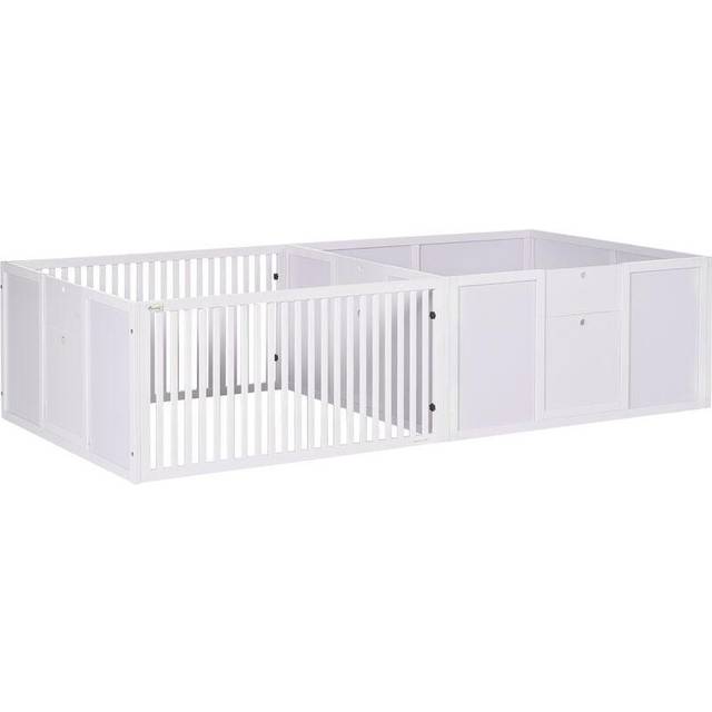 PawHut Pressure Fit Safety Gate - Dog Gate w/ Small Cat Door - 74-100cm Openings | TJ Hughes White