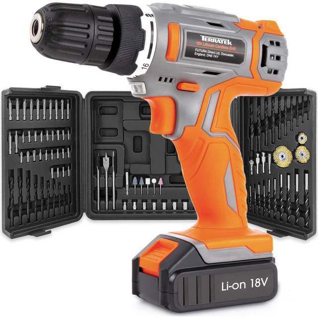 Terratek - 89pc 18V/20V Li-ion Cordless Drill Driver Combi Drill Electric Screwdriver 2 Batteries & Storage Case