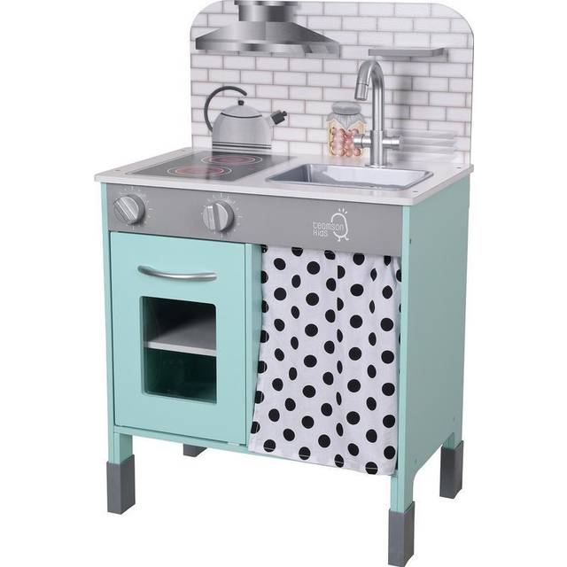 Teamson Kids - Little Chef Contemporary Interactive Wooden Toy Kitchen Set with Adjustable-Height Legs Pretend Play Blue/White TD-13554B