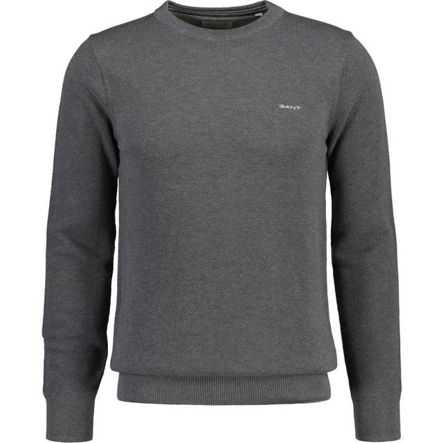 GANT Herr bomull piké C-neck tröja, Mörkgrå melange 1, XXL
